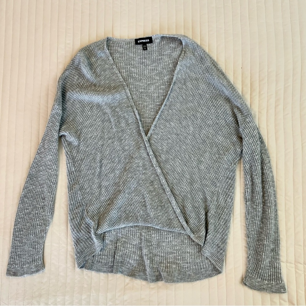 Express Marled Oversized Wrap Tunic Sweater Pullover